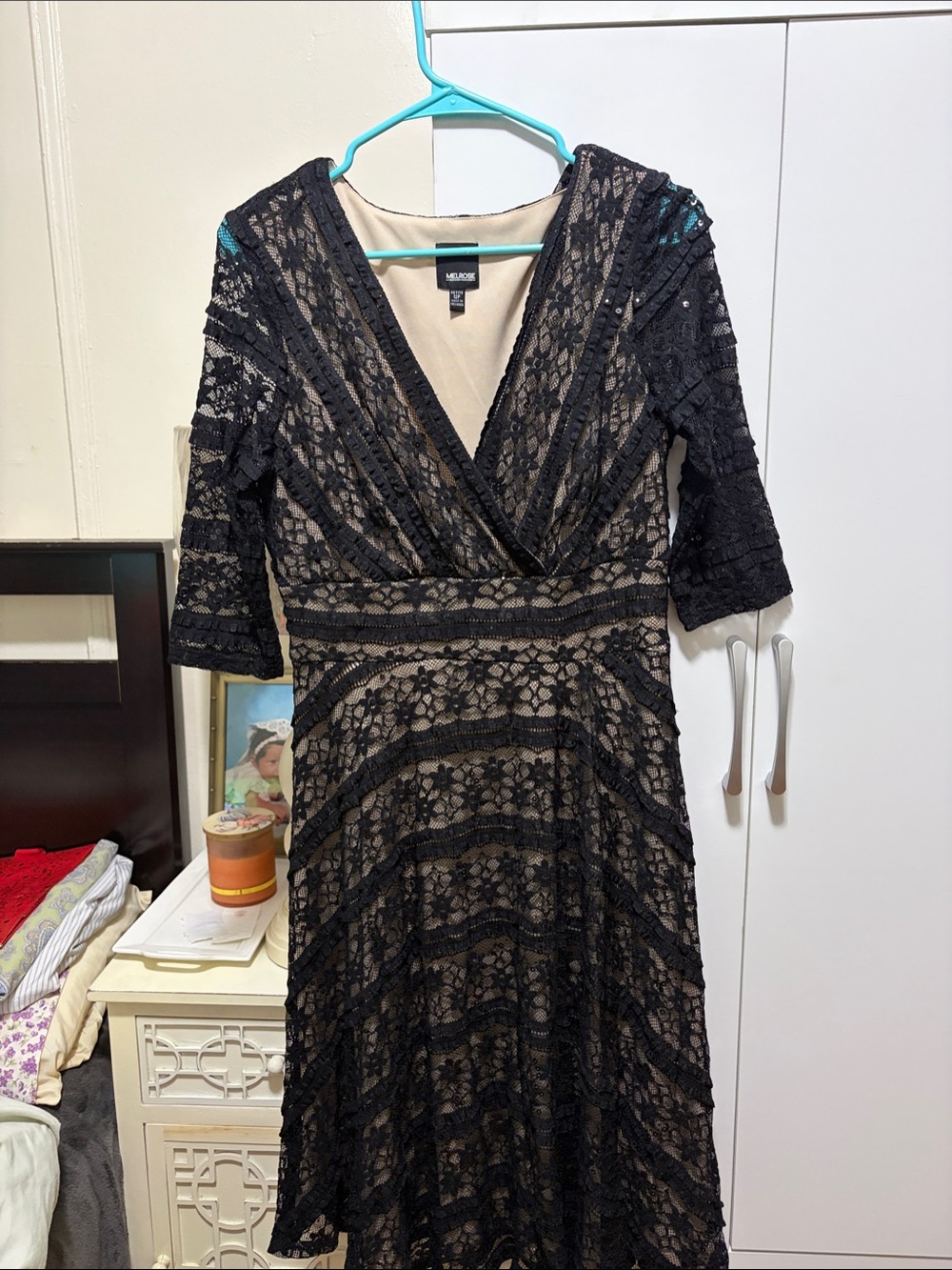 Melrose and Market Black Lace Midi Dress with Nude Lining